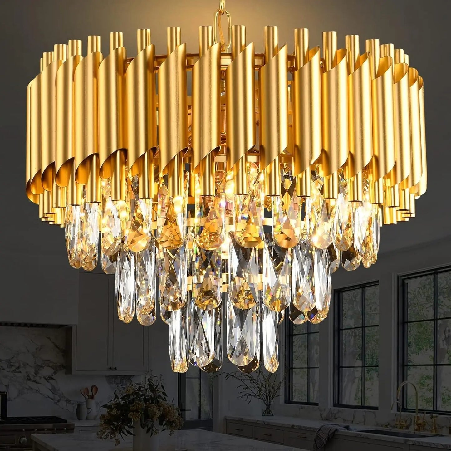 Pixa Round Tiered Crystal Chandelier | Celestre