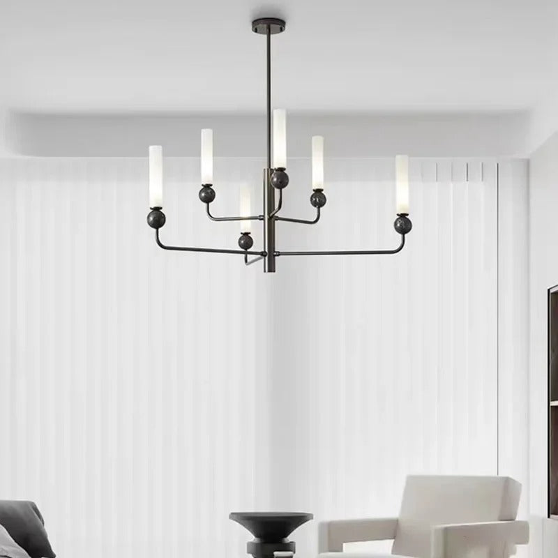 Rava Japandi Marble L shaped Chandelier Black | Celestre