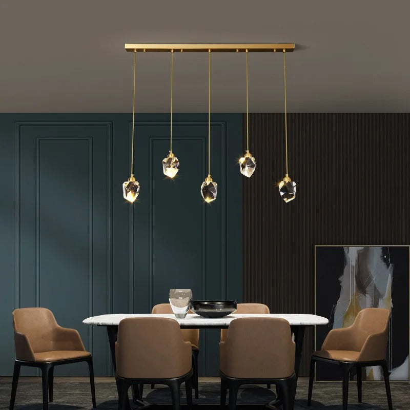 Alero Faceted Crystal Pendant Light 5 Heads Linear | Celestre
