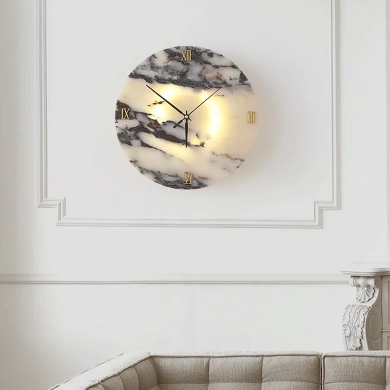 Selno Round Marble Clock Wall Light | Celestre