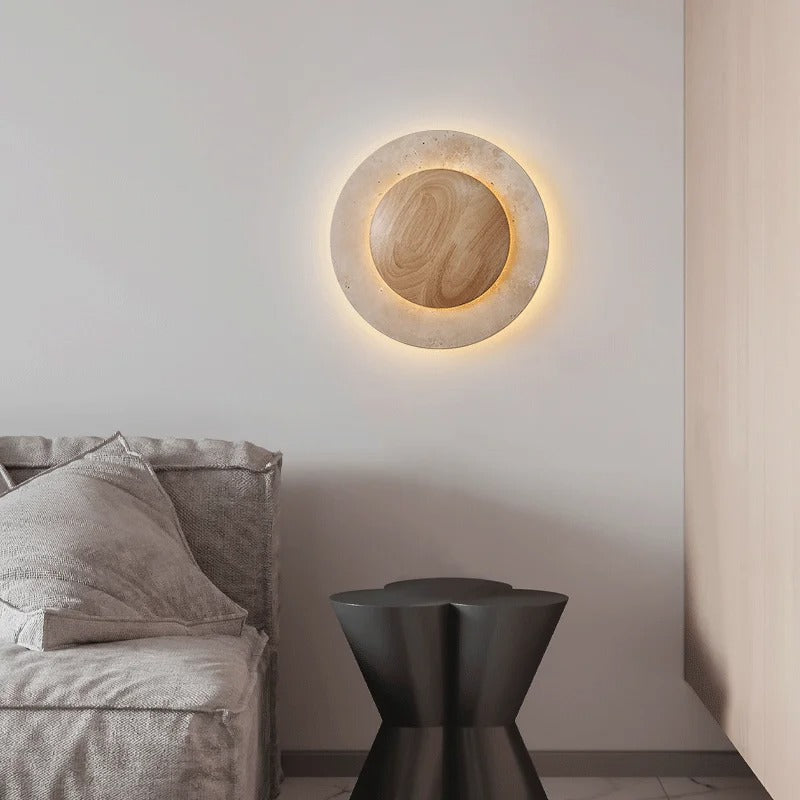 Roze Travertine Round Backlit Wall Light | Celestre