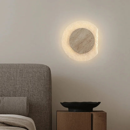 Giru Travertine Disc Textured Wall Light | Celestre