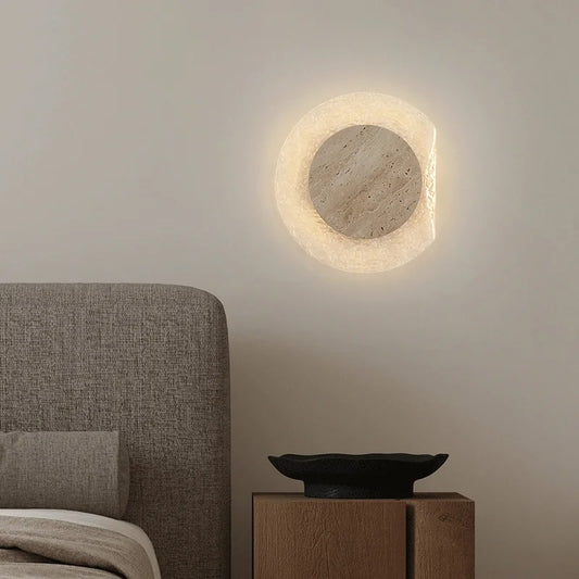 Giru Travertine Disc Textured Wall Light | Celestre