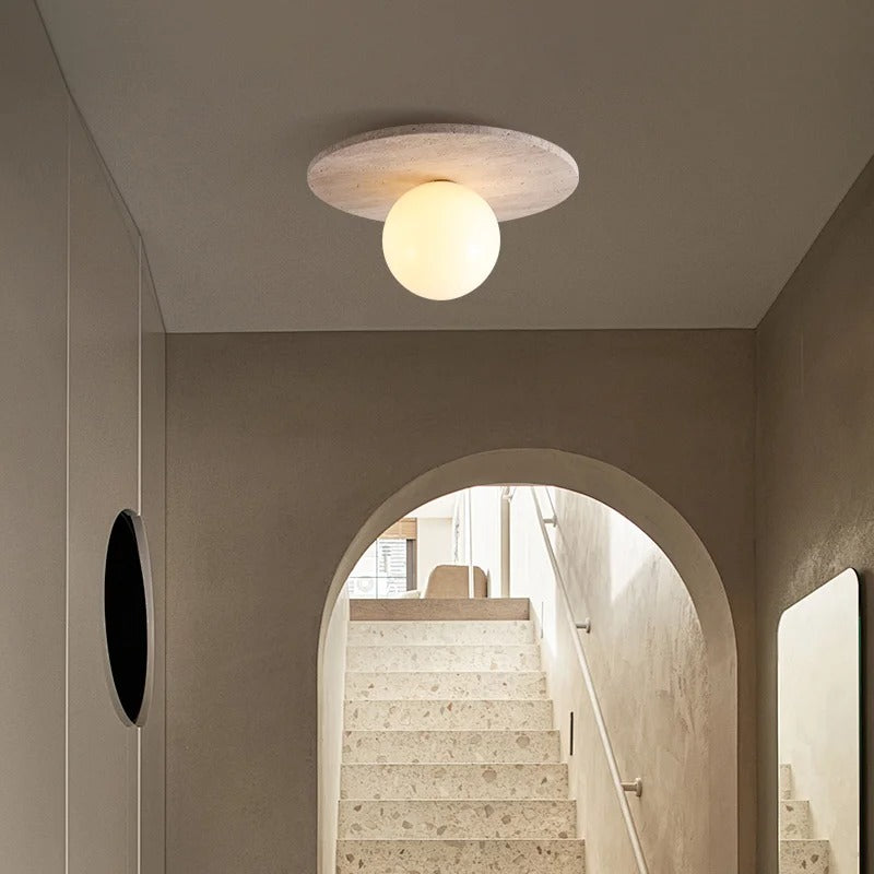 Tyze Travertine Disc Globe Ceiling Light | Celestre