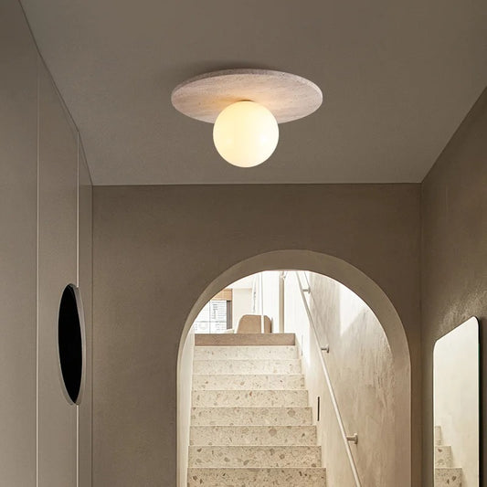 Tyze Travertine Disc Globe Ceiling Light | Celestre