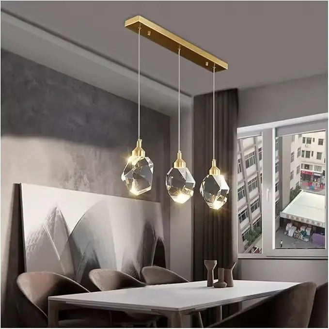 Alero Faceted Crystal Pendant Light 3 Heads Linear | Celestre