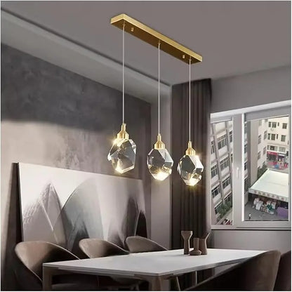 Alero Faceted Crystal Pendant Light 3 Heads Linear | Celestre