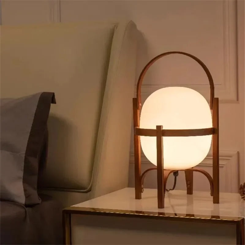 Veya Lantern Table Lamp Walnut Medium | Celestre