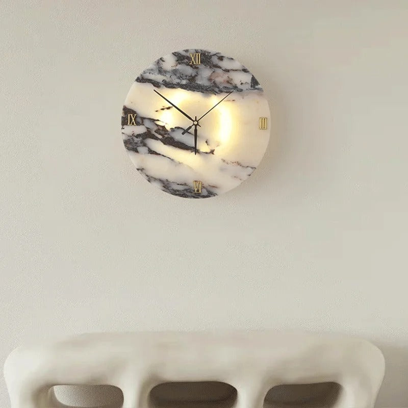 Selno Round Marble Clock Wall Light | Celestre