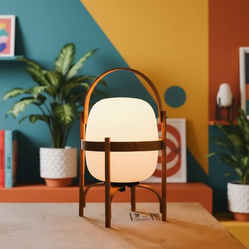 Veya Lantern Table Lamp Walnut Small | Celestre