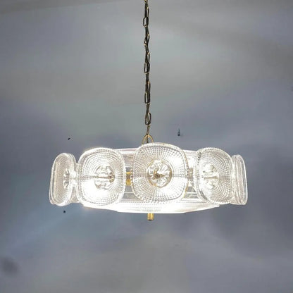 Tavo Mid Century Textured Pressed Glass Chandelier White D 65 cm | Celestre