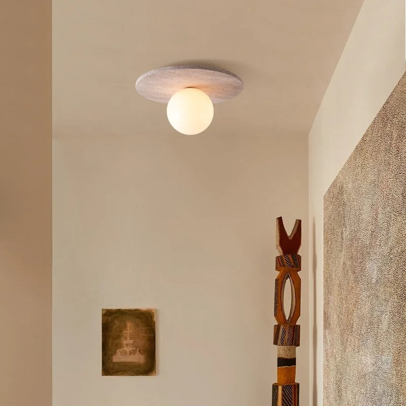 Tyze Travertine Disc Globe Ceiling Light | Celestre