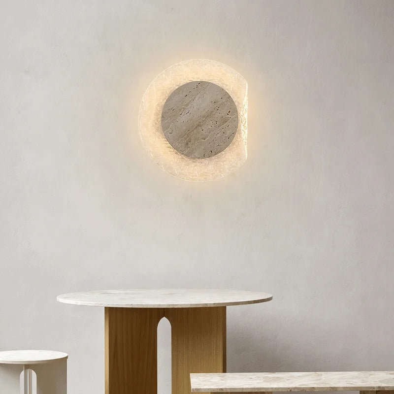 Giru Travertine Disc Textured Wall Light | Celestre