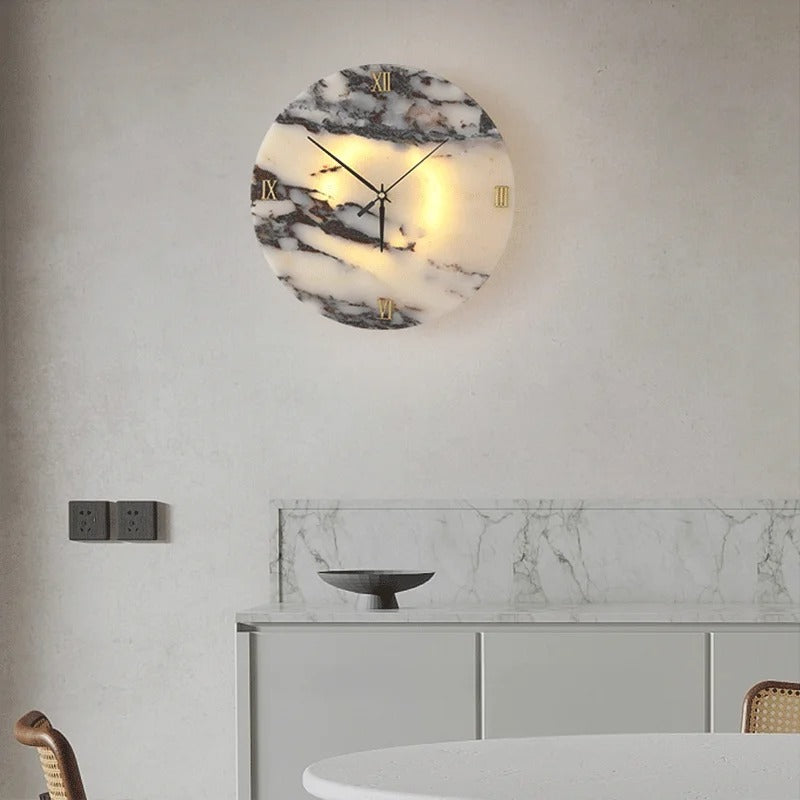 Selno Round Marble Clock Wall Light | Celestre