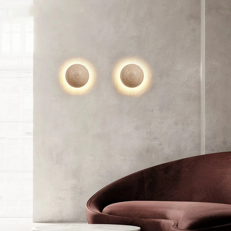 Reza Travertine Round Wall Light | Celestre
