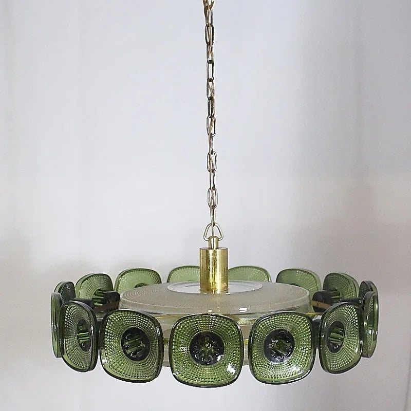 Tavo Mid Century Textured Pressed Glass Chandelier Green D 65 cm | Celestre
