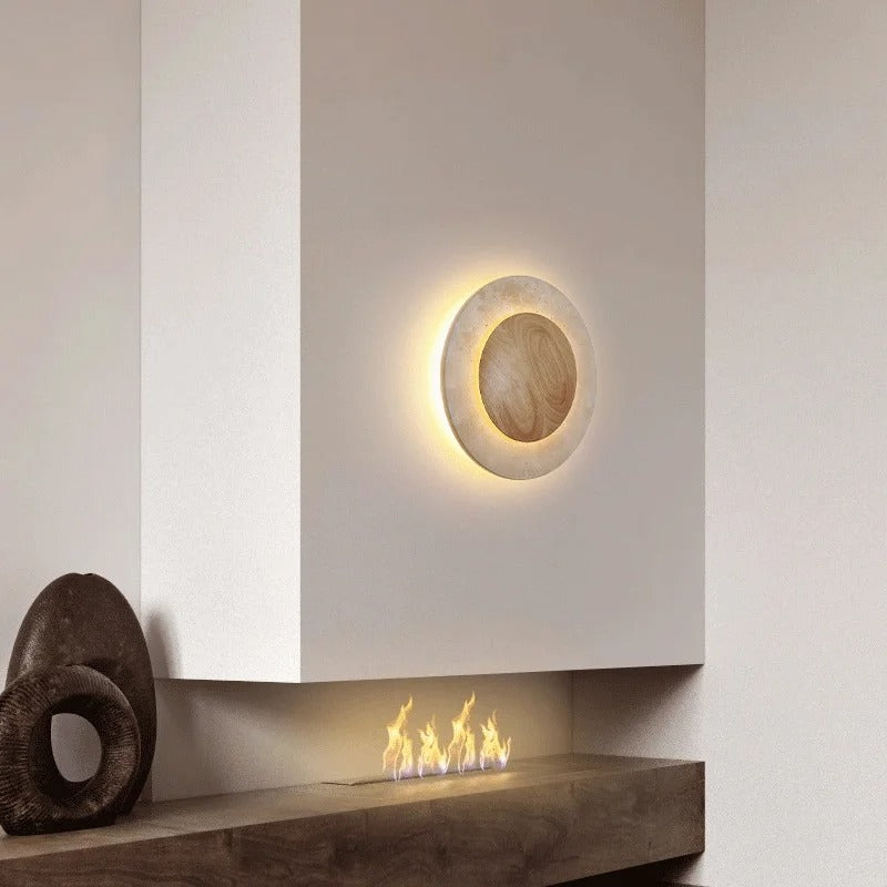 Roze Travertine Round Backlit Wall Light | Celestre