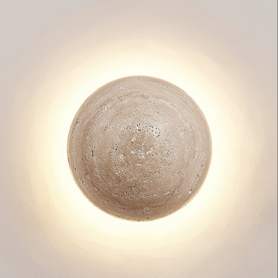 Reza Travertine Round Wall Light No Pull Switch | Celestre