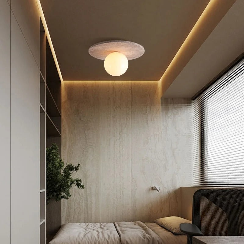 Tyze Travertine Disc Globe Ceiling Light | Celestre