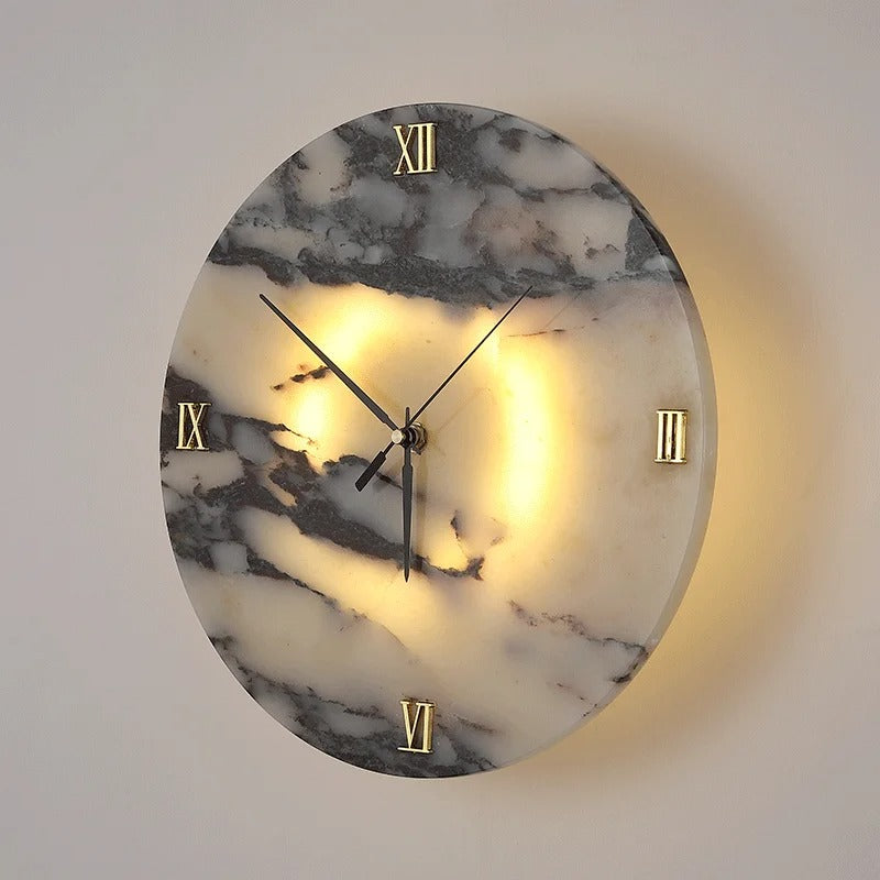 Selno Round Marble Clock Wall Light Neutral | Celestre
