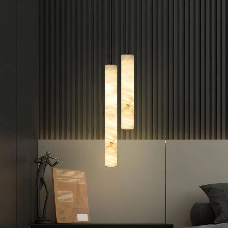 Fina Cylindrical Alabaster Pendant Light H 40 cm | Celestre