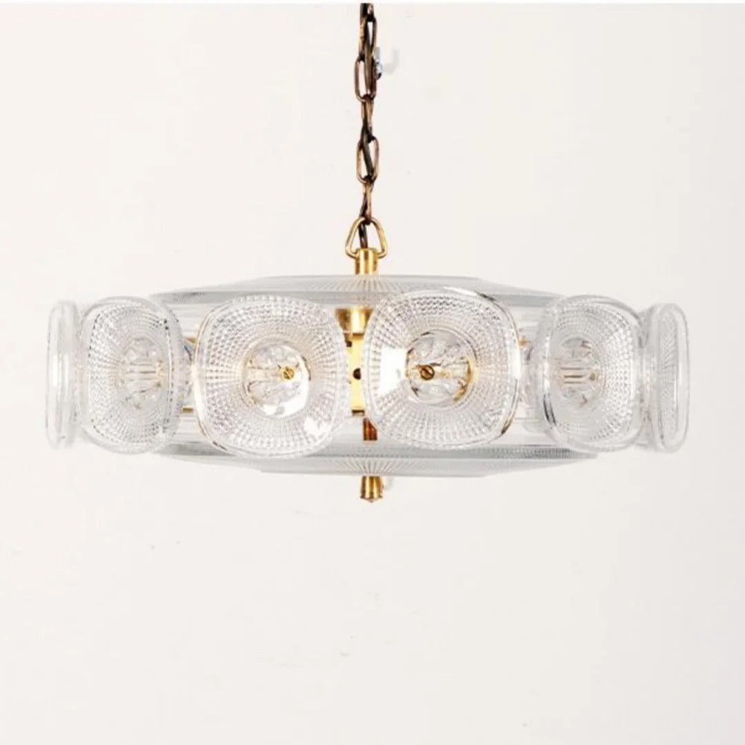 Tavo Mid Century Textured Pressed Glass Chandelier White D 80 cm | Celestre