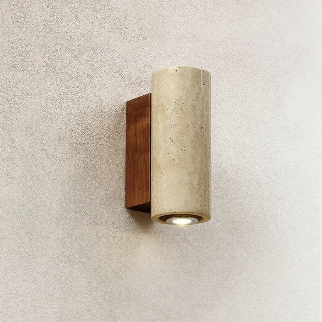 Sirva Yellow Travertine Wall Light Walnut Round | Celestre