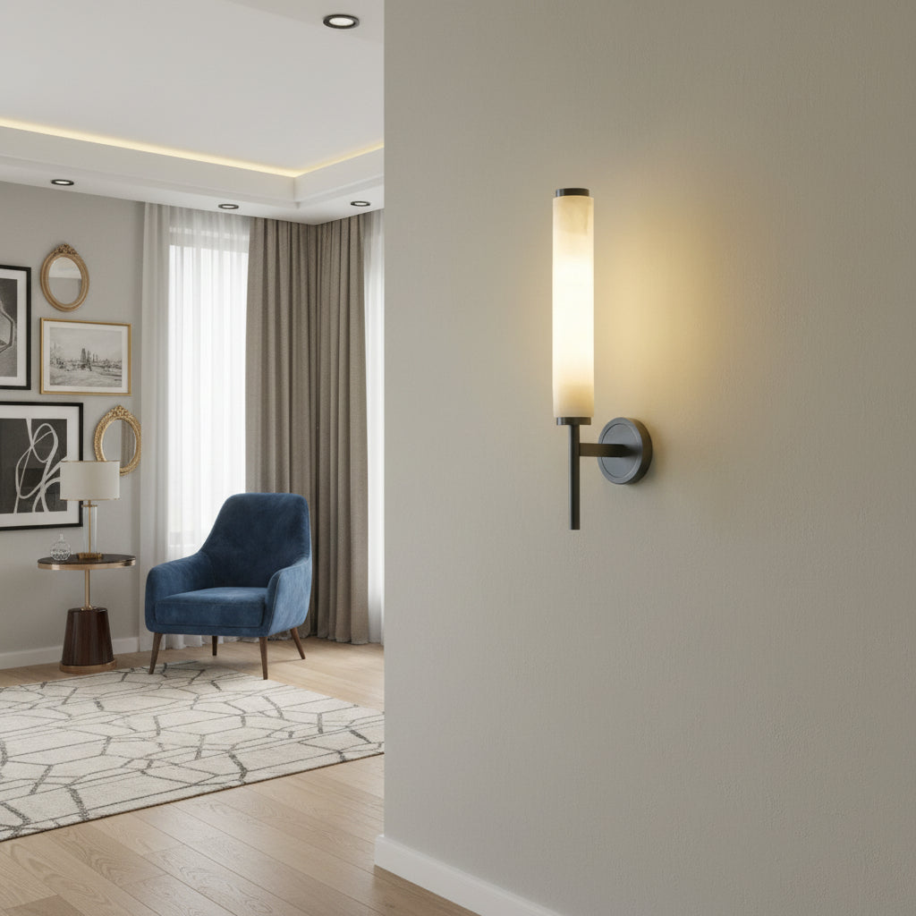 Arlo Alabaster Cylindrical Wall Sconce Black | Celestre