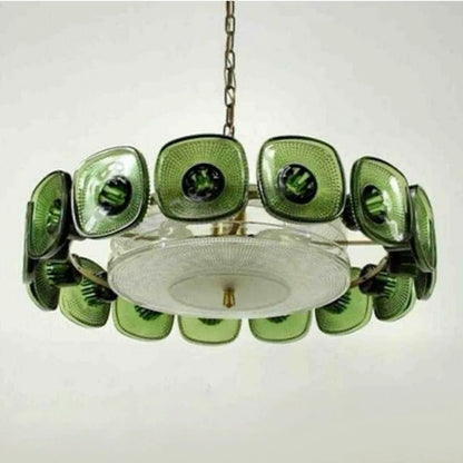 Tavo Mid Century Textured Pressed Glass Chandelier Green D 80 cm | Celestre