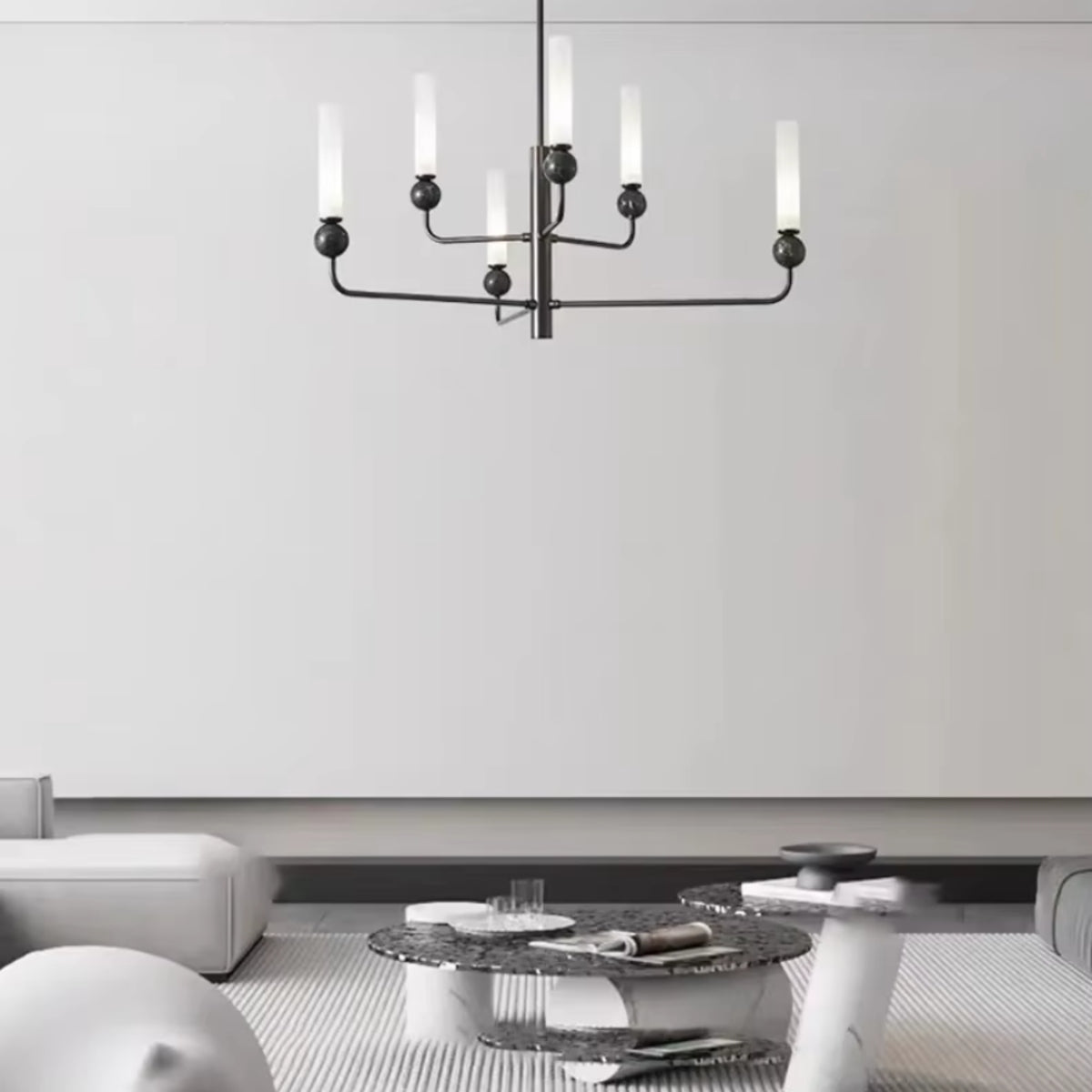Rava Japandi Marble L shaped Chandelier | Celestre