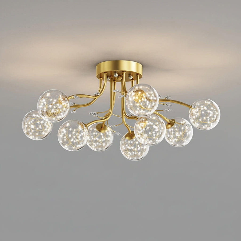 Avar Sputnik Fairy Globes Ceiling Light Gold 9 Heads | Celestre