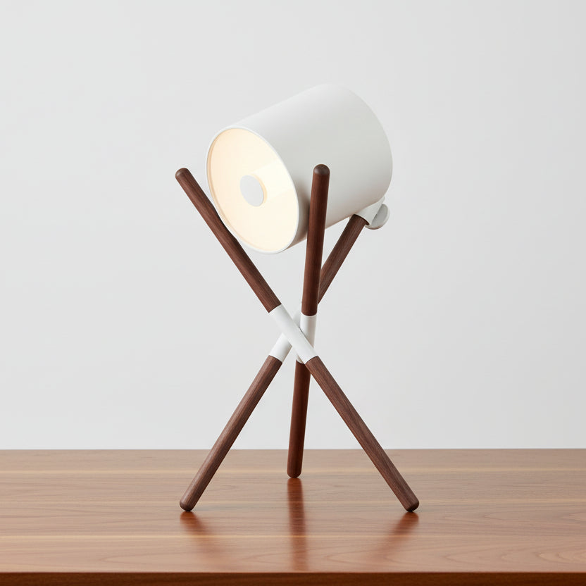 Miva Crossover Drum Table Lamp White-Walnut | Celestre