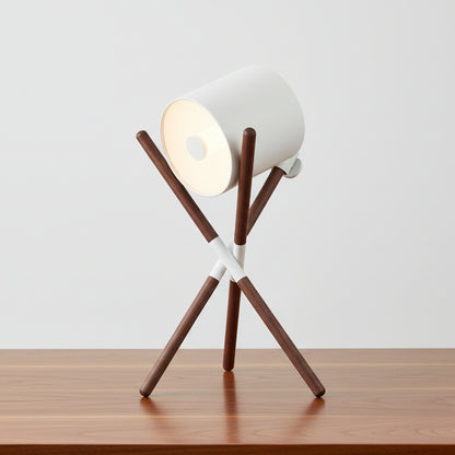 Miva Crossover Drum Table Lamp White-Walnut | Celestre
